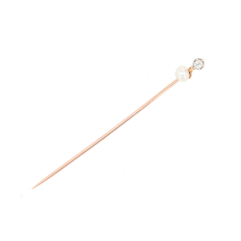 Epingle ancienne diamant 0.06 carat et perle 2 ors 2.02g Comme neuf -  reconditionné disponible sur Gemme Les Bijoux